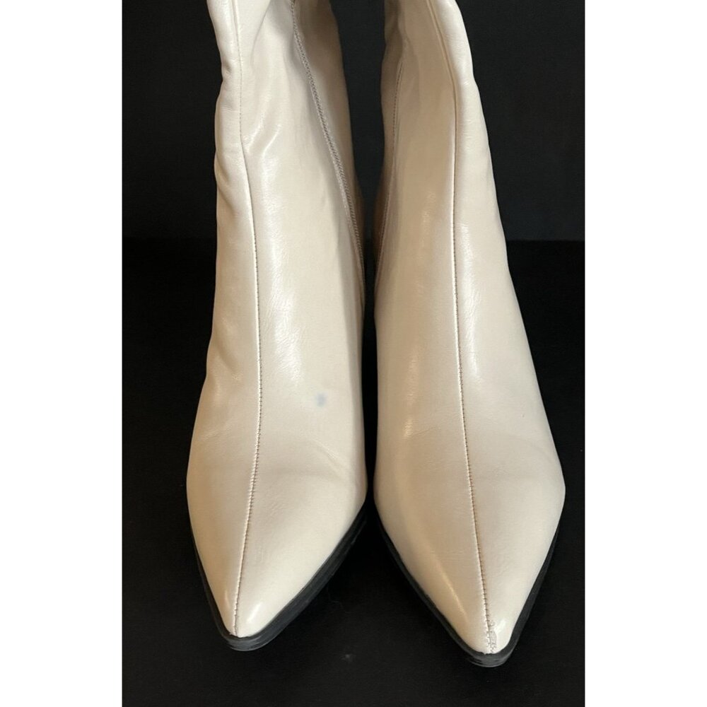 Wide Calf Boot Coconut Cream Size 9.5 Pleather Fashion Boots Side Zip 3" Block - Picture 6 of 12